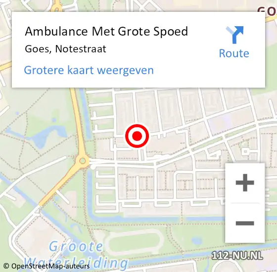 Locatie op kaart van de 112 melding: Ambulance Met Grote Spoed Naar Goes, Notestraat op 16 september 2018 12:11