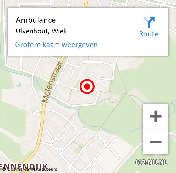 Locatie op kaart van de 112 melding: Ambulance Ulvenhout, Wiek op 16 september 2018 12:20