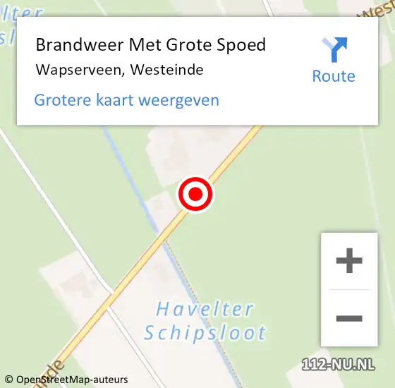 Locatie op kaart van de 112 melding: Brandweer Met Grote Spoed Naar Wapserveen, Westeinde op 16 september 2018 12:49