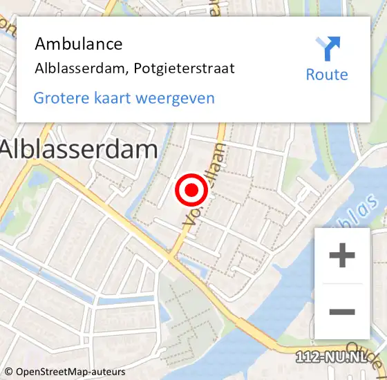 Locatie op kaart van de 112 melding: Ambulance Alblasserdam, Potgieterstraat op 16 september 2018 13:21