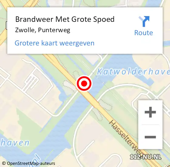 Locatie op kaart van de 112 melding: Brandweer Met Grote Spoed Naar Zwolle, Punterweg op 16 september 2018 14:09