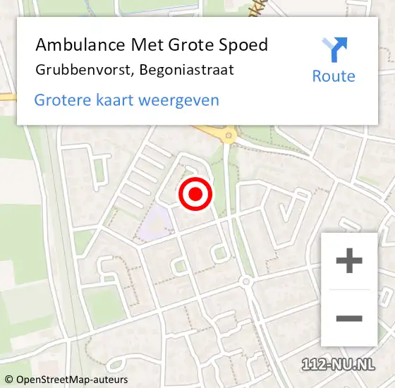 Locatie op kaart van de 112 melding: Ambulance Met Grote Spoed Naar Grubbenvorst, Begoniastraat op 9 maart 2014 09:50