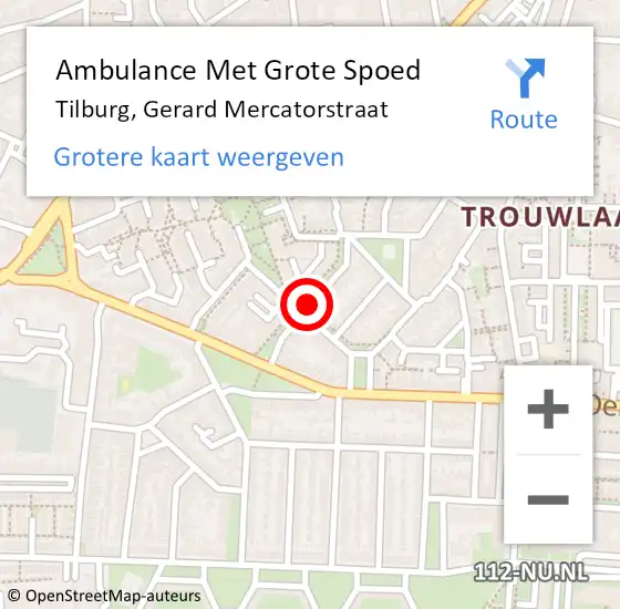 Locatie op kaart van de 112 melding: Ambulance Met Grote Spoed Naar Tilburg, Gerard Mercatorstraat op 16 september 2018 15:16