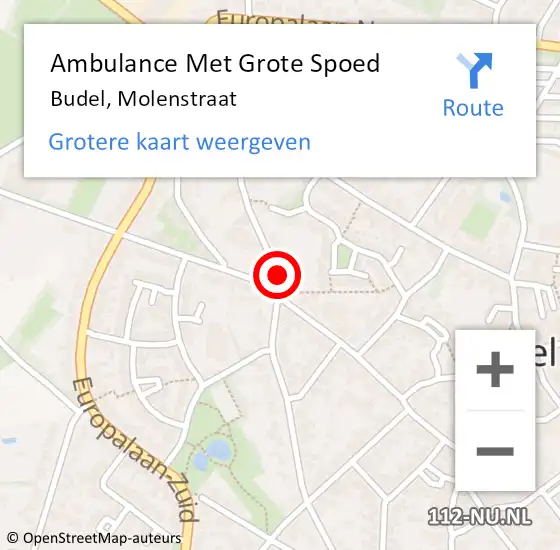 Locatie op kaart van de 112 melding: Ambulance Met Grote Spoed Naar Budel, Molenstraat op 16 september 2018 15:39