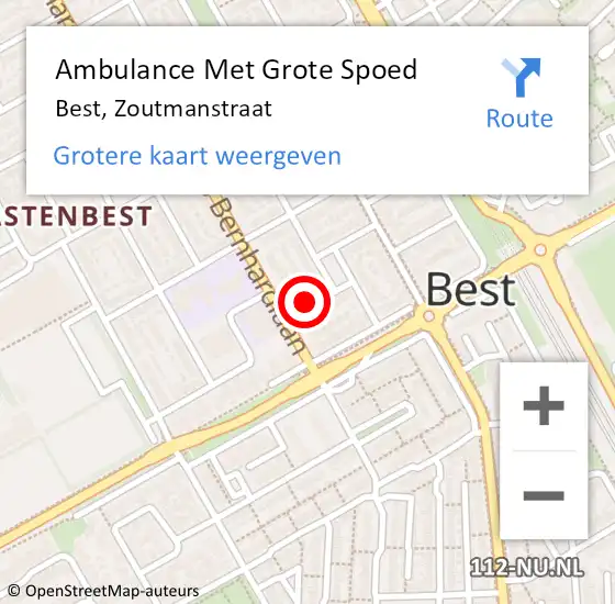 Locatie op kaart van de 112 melding: Ambulance Met Grote Spoed Naar Best, Zoutmanstraat op 16 september 2018 15:44