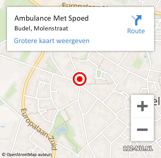 Locatie op kaart van de 112 melding: Ambulance Met Spoed Naar Budel, Molenstraat op 16 september 2018 16:05