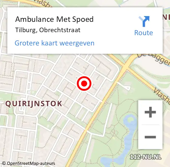 Locatie op kaart van de 112 melding: Ambulance Met Spoed Naar Tilburg, Obrechtstraat op 16 september 2018 16:37