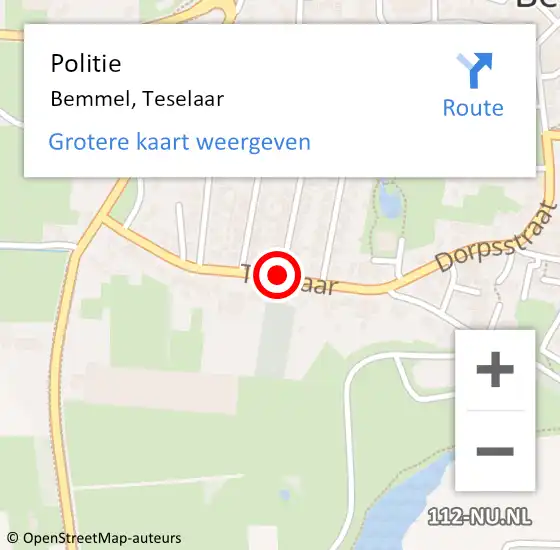 Locatie op kaart van de 112 melding: Politie Bemmel, Teselaar op 16 september 2018 16:40