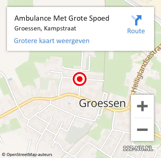 Locatie op kaart van de 112 melding: Ambulance Met Grote Spoed Naar Groessen, Kampstraat op 16 september 2018 19:00