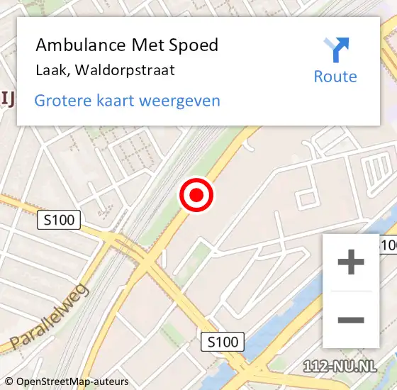 Locatie op kaart van de 112 melding: Ambulance Met Spoed Naar Laak, Waldorpstraat op 16 september 2018 21:01