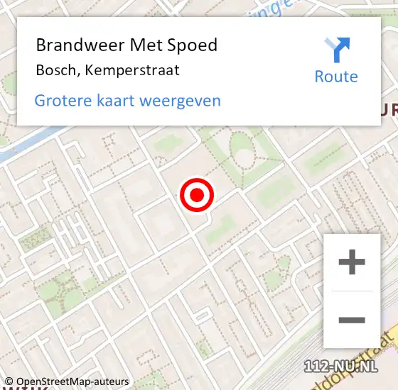 Locatie op kaart van de 112 melding: Brandweer Met Spoed Naar Bosch, Kemperstraat op 16 september 2018 21:14