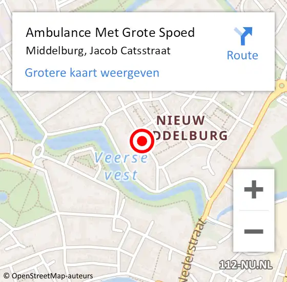 Locatie op kaart van de 112 melding: Ambulance Met Grote Spoed Naar Middelburg, Jacob Catsstraat op 16 september 2018 21:15
