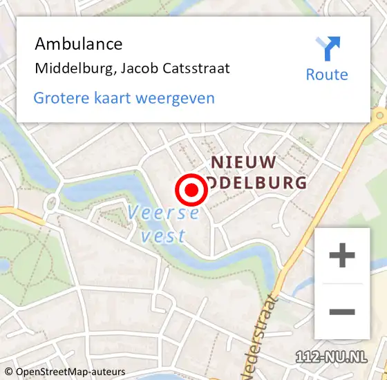 Locatie op kaart van de 112 melding: Ambulance Middelburg, Jacob Catsstraat op 16 september 2018 21:18