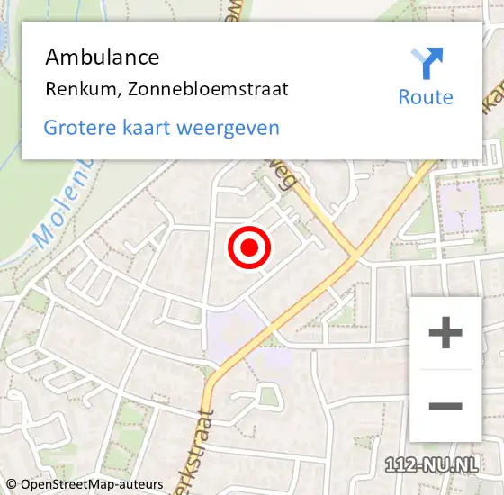 Locatie op kaart van de 112 melding: Ambulance Renkum, Zonnebloemstraat op 16 september 2018 21:50