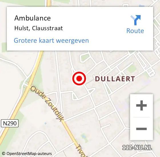 Locatie op kaart van de 112 melding: Ambulance Hulst, Clausstraat op 16 september 2018 22:11