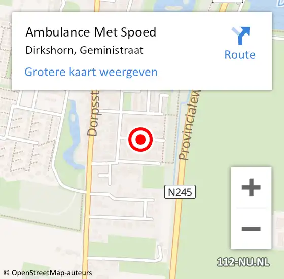 Locatie op kaart van de 112 melding: Ambulance Met Spoed Naar Dirkshorn, Geministraat op 16 september 2018 22:38