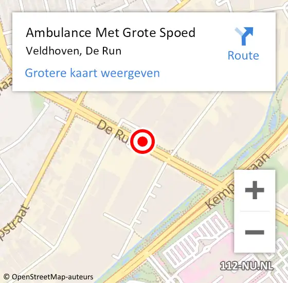 Locatie op kaart van de 112 melding: Ambulance Met Grote Spoed Naar Veldhoven, De Run op 17 september 2018 05:39