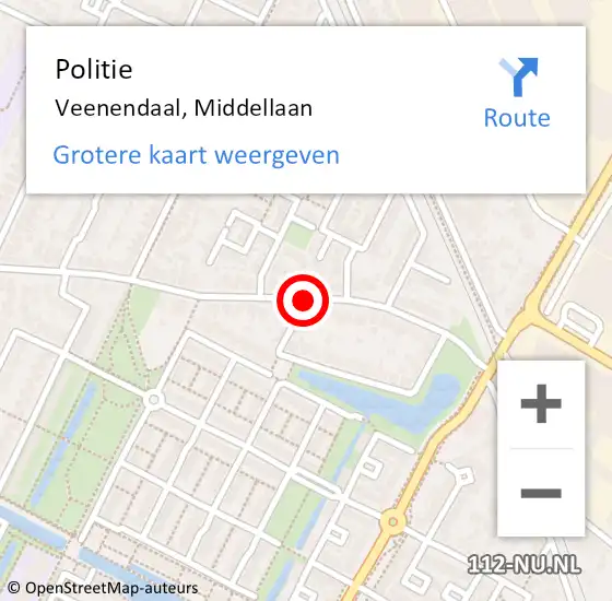 Locatie op kaart van de 112 melding: Politie Veenendaal, Middellaan op 17 september 2018 08:25