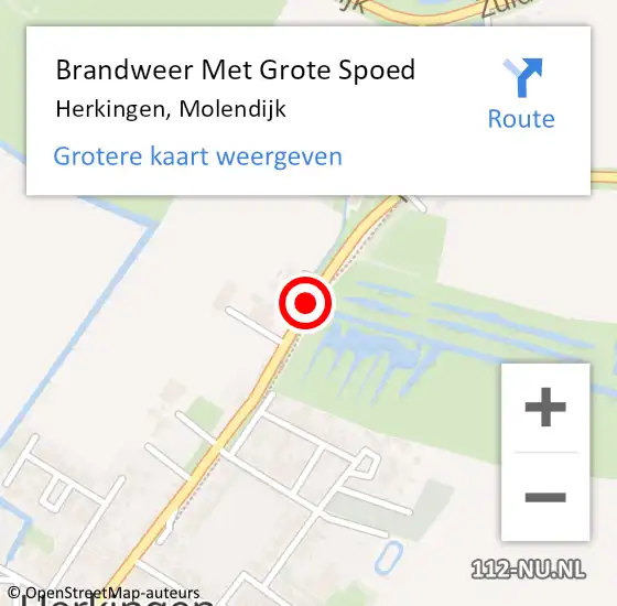 Locatie op kaart van de 112 melding: Brandweer Met Grote Spoed Naar Herkingen, Molendijk op 17 september 2018 10:38