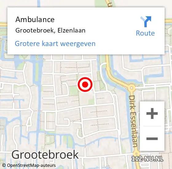 Locatie op kaart van de 112 melding: Ambulance Grootebroek, Elzenlaan op 17 september 2018 12:42