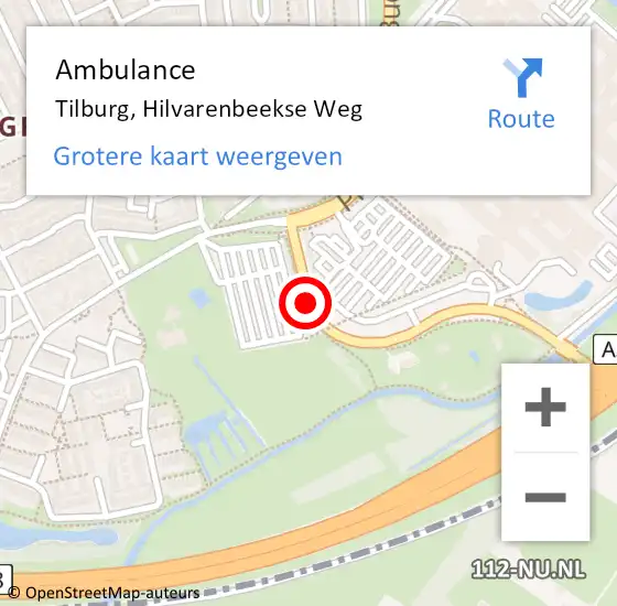 Locatie op kaart van de 112 melding: Ambulance Tilburg, Hilvarenbeekse Weg op 17 september 2018 12:43
