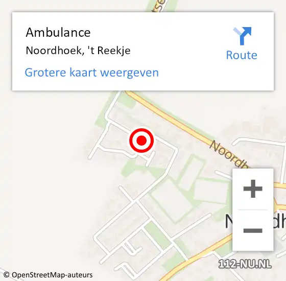 Locatie op kaart van de 112 melding: Ambulance Noordhoek, 't Reekje op 17 september 2018 14:12