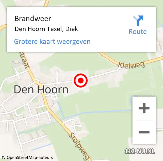 Locatie op kaart van de 112 melding: Brandweer Den Hoorn Texel, Diek op 9 maart 2014 11:47