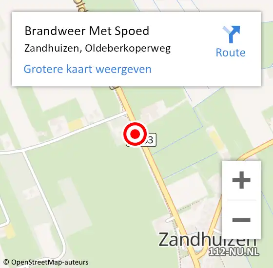 Locatie op kaart van de 112 melding: Brandweer Met Spoed Naar Zandhuizen, Oldeberkoperweg op 17 september 2018 15:21