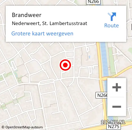 Locatie op kaart van de 112 melding: Brandweer Nederweert, St. Lambertusstraat op 17 september 2018 15:34