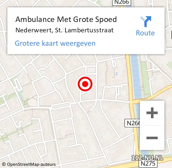 Locatie op kaart van de 112 melding: Ambulance Met Grote Spoed Naar Nederweert, St. Lambertusstraat op 17 september 2018 15:40