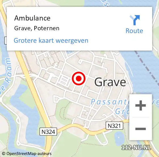 Locatie op kaart van de 112 melding: Ambulance Grave, Poternen op 17 september 2018 15:49