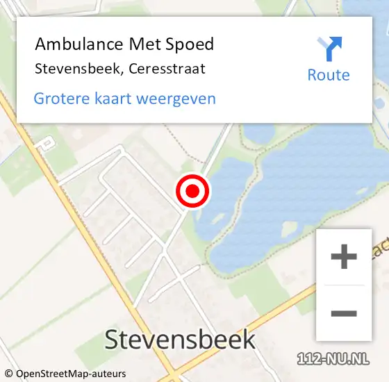 Locatie op kaart van de 112 melding: Ambulance Met Spoed Naar Stevensbeek, Ceresstraat op 17 september 2018 16:40