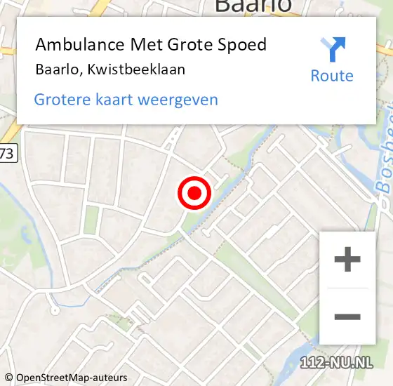 Locatie op kaart van de 112 melding: Ambulance Met Grote Spoed Naar Baarlo, Kwistbeeklaan op 17 september 2018 16:47