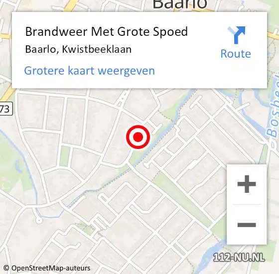 Locatie op kaart van de 112 melding: Brandweer Met Grote Spoed Naar Baarlo, Kwistbeeklaan op 17 september 2018 16:48