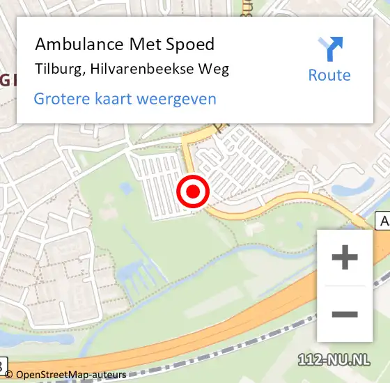 Locatie op kaart van de 112 melding: Ambulance Met Spoed Naar Tilburg, Hilvarenbeekse Weg op 17 september 2018 16:49