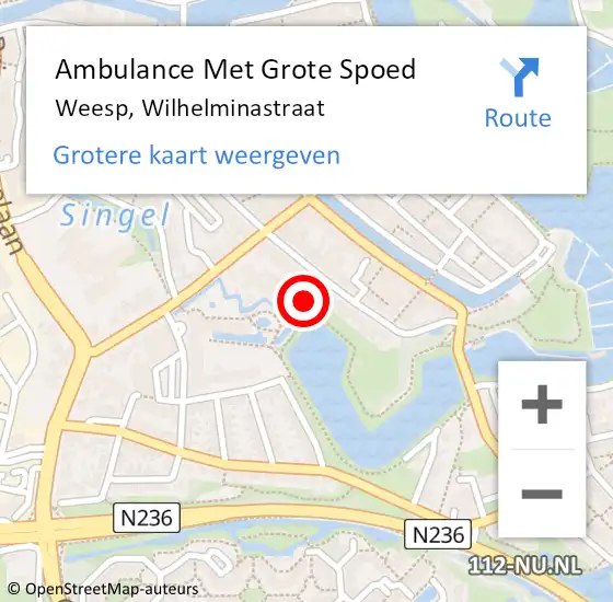 Locatie op kaart van de 112 melding: Ambulance Met Grote Spoed Naar Weesp, Wilhelminastraat op 17 september 2018 17:18