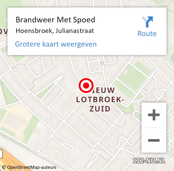 Locatie op kaart van de 112 melding: Brandweer Met Spoed Naar Hoensbroek, Julianastraat op 17 september 2018 17:56