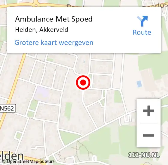 Locatie op kaart van de 112 melding: Ambulance Met Spoed Naar Helden, Akkerveld op 17 september 2018 18:16