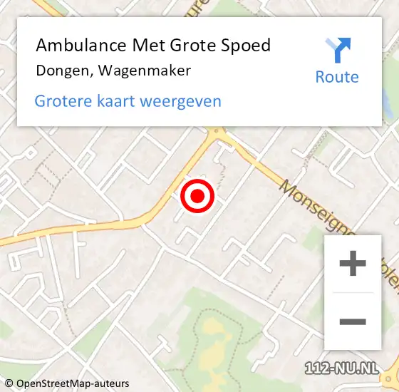 Locatie op kaart van de 112 melding: Ambulance Met Grote Spoed Naar Dongen, Wagenmaker op 17 september 2018 20:27