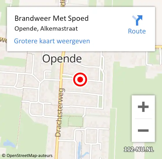 Locatie op kaart van de 112 melding: Brandweer Met Spoed Naar Opende, Alkemastraat op 17 september 2018 20:27