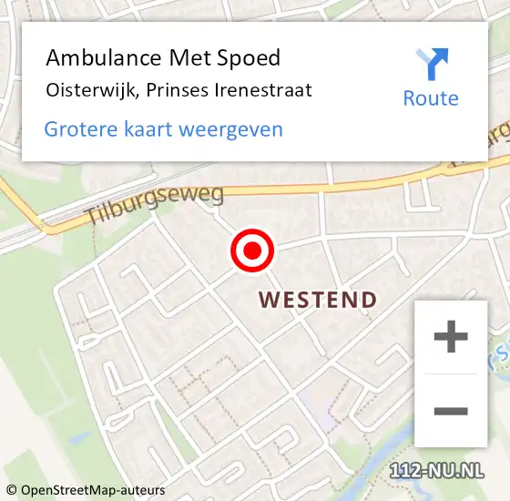 Locatie op kaart van de 112 melding: Ambulance Met Spoed Naar Oisterwijk, Prinses Irenestraat op 17 september 2018 21:15