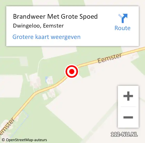 Locatie op kaart van de 112 melding: Brandweer Met Grote Spoed Naar Dwingeloo, Eemster op 17 september 2018 22:15