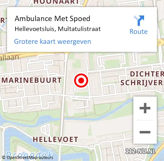 Locatie op kaart van de 112 melding: Ambulance Met Spoed Naar Hellevoetsluis, Multatulistraat op 17 september 2018 22:17