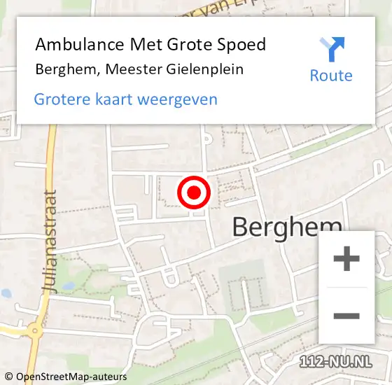 Locatie op kaart van de 112 melding: Ambulance Met Grote Spoed Naar Berghem, Meester Gielenplein op 17 september 2018 22:47