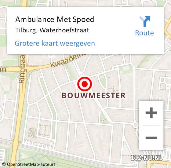 Locatie op kaart van de 112 melding: Ambulance Met Spoed Naar Tilburg, Waterhoefstraat op 17 september 2018 23:26