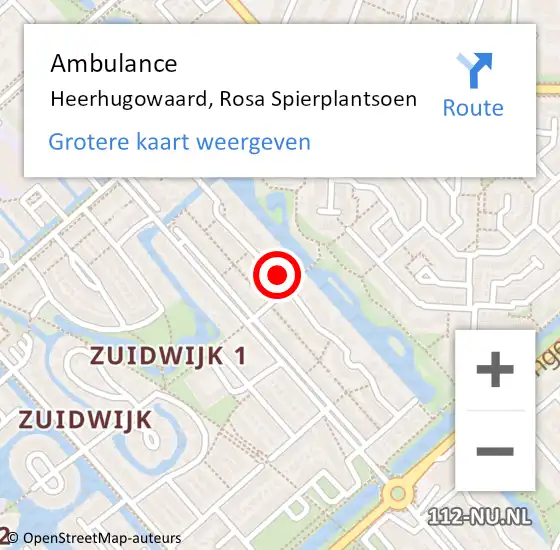 Locatie op kaart van de 112 melding: Ambulance Heerhugowaard, Rosa Spierplantsoen op 18 september 2018 00:07