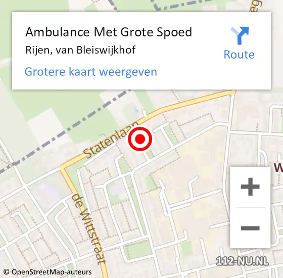 Locatie op kaart van de 112 melding: Ambulance Met Grote Spoed Naar Rijen, van Bleiswijkhof op 18 september 2018 00:19