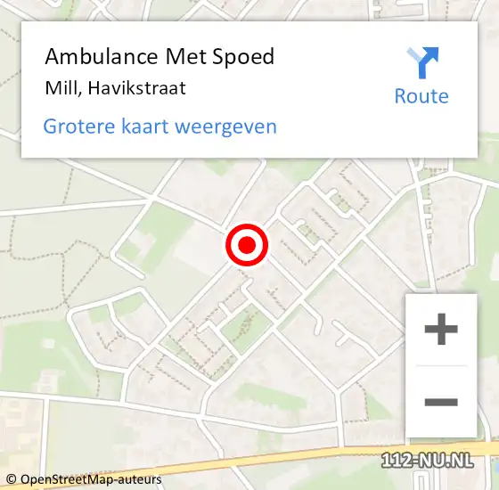 Locatie op kaart van de 112 melding: Ambulance Met Spoed Naar Mill, Havikstraat op 18 september 2018 07:19