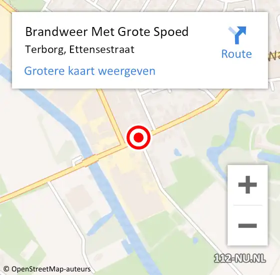 Locatie op kaart van de 112 melding: Brandweer Met Grote Spoed Naar Terborg, Ettensestraat op 18 september 2018 07:46
