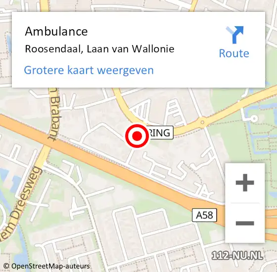 Locatie op kaart van de 112 melding: Ambulance Roosendaal, Laan van Wallonie op 18 september 2018 08:24